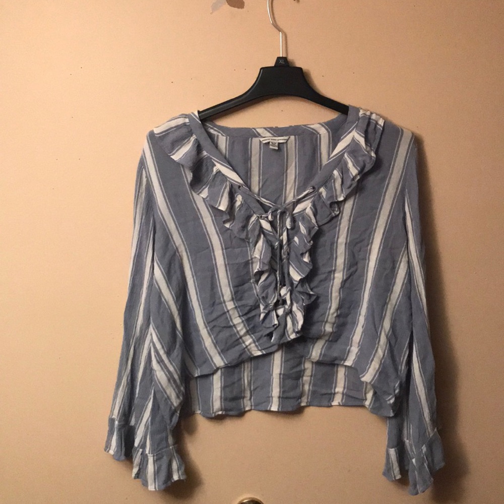 Long sleeve tie up blouse